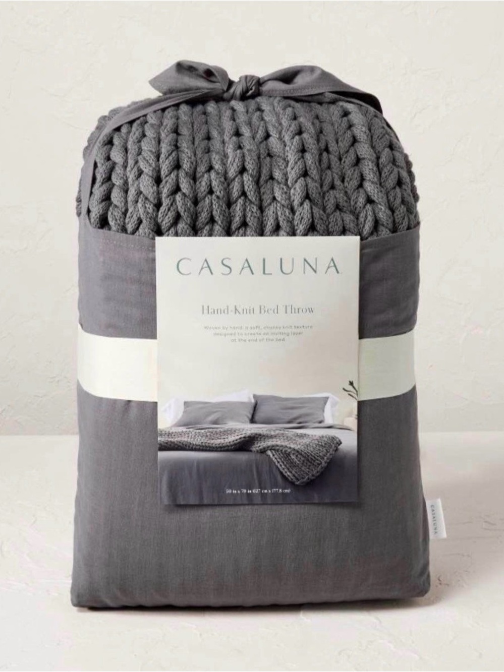 50"x70" Oversized Solid Bed Throw Dark Gray - Casaluna™: Acrylic, Knitted, Rever